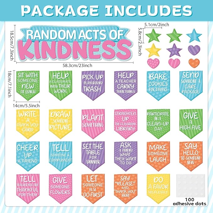 QOUBAI Random Acts of Kindness Bulletin Board Set Colorful Motivational Classroom Bulletin Decorations Rainbow Flip Kind Challenge Cutouts for Back to School Office Home Chalkboard Decor Wall Door