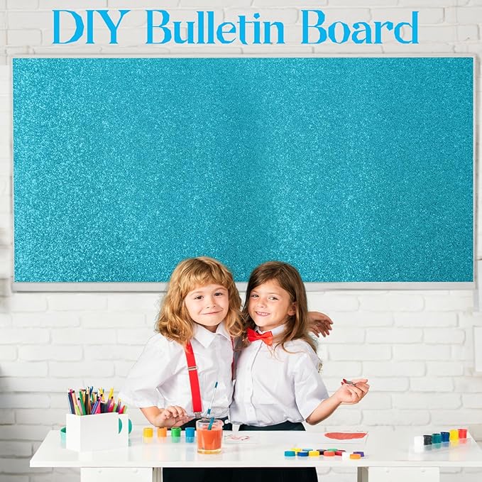 gisgfim 16" x20ft Glitter Bulletin Board Paper Roll Sparkle Color Bulletin Board Background Poster Paper Non Fading Gift Wrapping DIY Art Crafts for Office Classroom Decoration, Light Turquoise