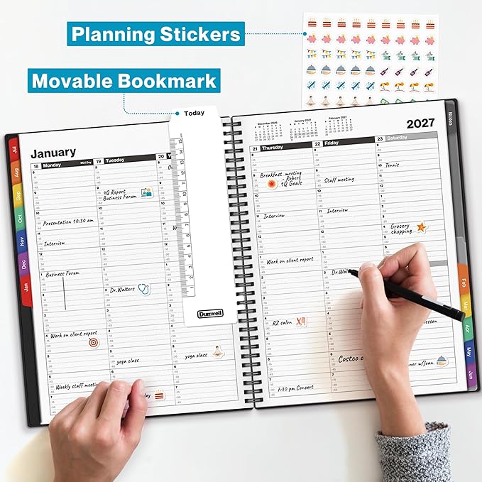 Dunwell 2026-2027 Appointment Book 8.5 x 11, July 2026 to June 2027, 15-Minute Hourly Schedule Planner with Colorful Tabs, Daily Professional Agenda