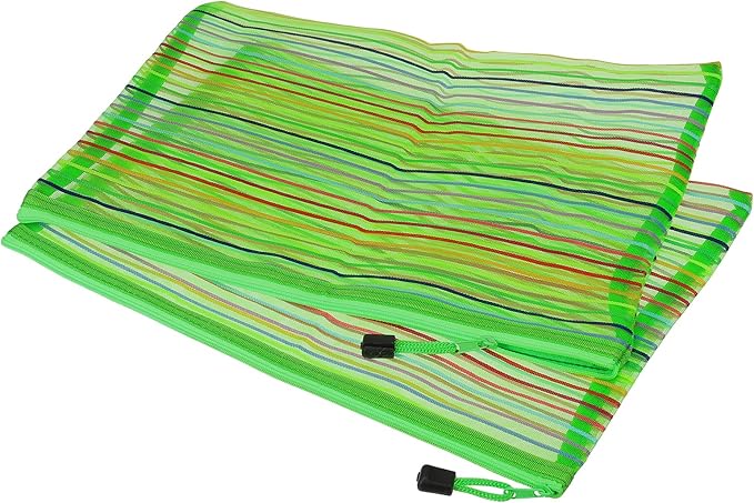 MECCANIXITY Mesh Zipper Pouches, A4 Colorful Pencil Case Document File Bags Storage Organizer for Office Supply Travel Accessory, Green Pack of 6