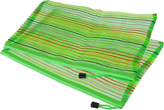 MECCANIXITY Mesh Zipper Pouches, A4 Colorful Pencil Case Document File Bags Storage Organizer for Office Supply Travel Accessory, Green Pack of 6