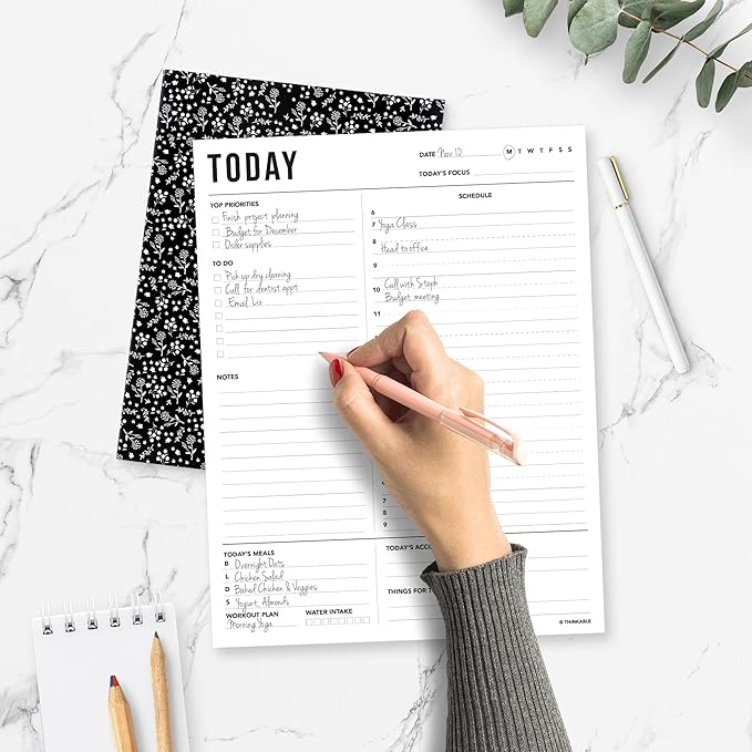 Daily Planner Notepad 2pk, 50 Sheets Tear Off, 8.5" x 11" To Do List Notebook with Hourly Schedule Task Planner