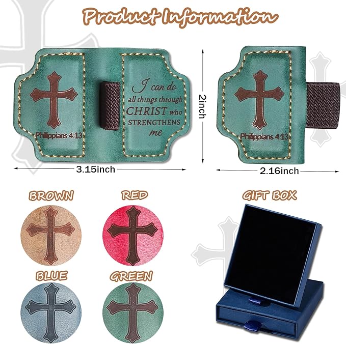 Bygone Mark Personalized Magnetic Leather Bookmark with Pen Holder,Inspirational Bible Verse Religious Bookmarks,Christian Book Lovers Reading Accessory for Men Women (Green, Philippians 4:13)