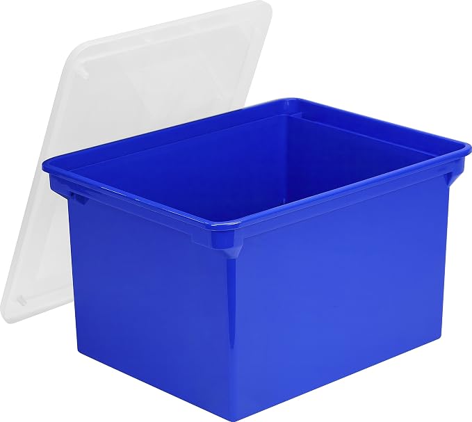 Storex Plastic File Tote, Letter/Legal Files, 18.5" X 14.25" X 10.88", Blue/Clear