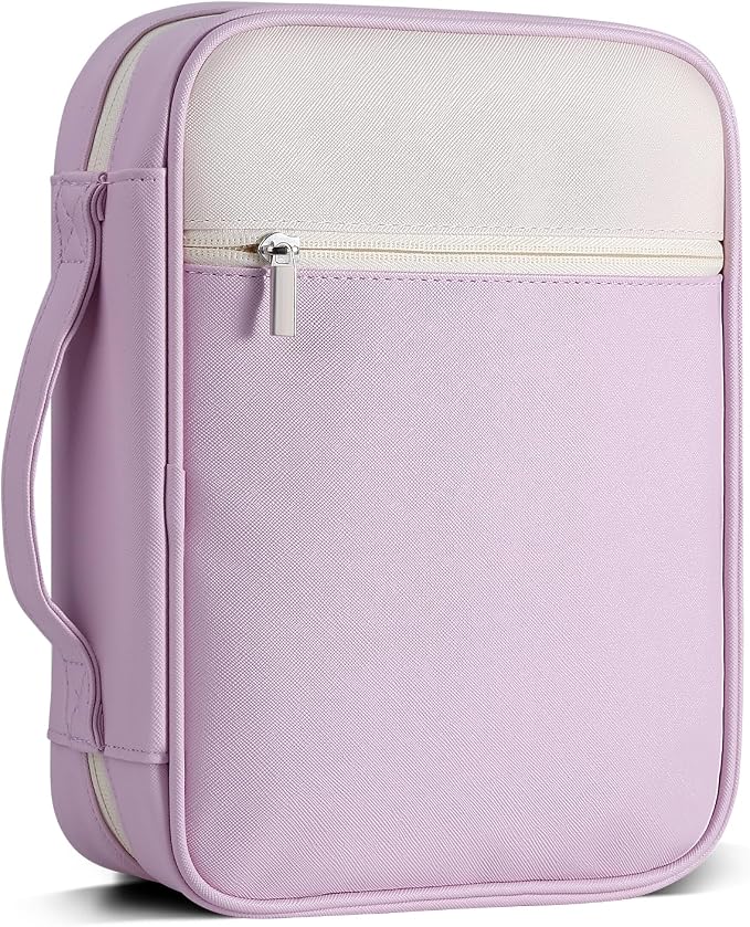 GERMUN Bible Cover with Durable Handle, Carrying Book Case Church Bag Bible, Protective with Zippered Pocket, Bible Accessories Supplies, Book Protector for Book Lovers, WhitPurple