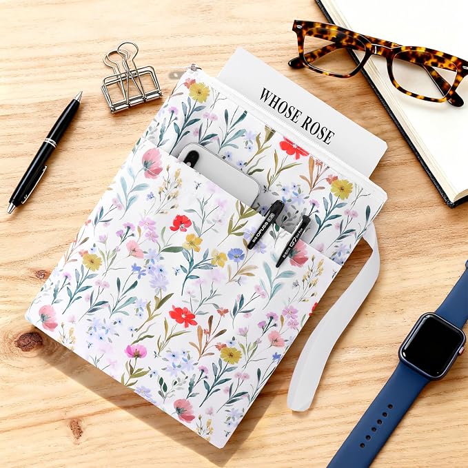 Book Sleeve with Zipper, 11''x 9'' Waterproof Paperback Sleeve for Book Lovers Books Pouch Cover with Handle for Hardcovers Kindle Sleeve for Reader Teacher Women (Colorful Flowers, 11x 9 inch)