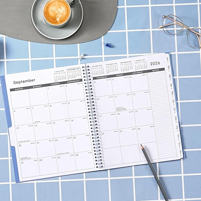 2026-2027 Monthly Planner - Planner/Calendar 2026-2027, JUL 2026 - DEC 2027, 9" x 11", 18 Monthly Planners with Tabs, Pocket, Label, Contacts and Passwords, Twin-Wire Binding- Baby Blue