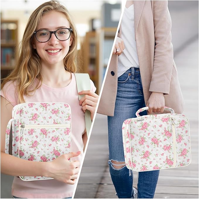 WOBAGMEN Bible Cover Case for Women,Large Bible Tote Bags Organizer Quilted Carrying Case for Girls,Bible Study Supplies Accessories Christian Gifts for Women (Big Pink Floral, M)