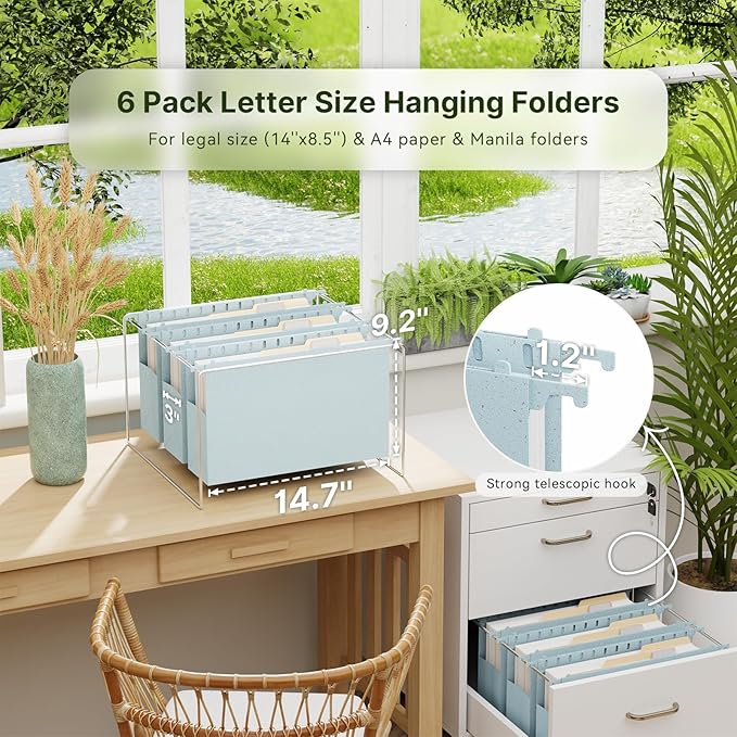 XINGIA Legal Size Hanging File Folders Extra Capacity,Heavy Duty 3 Inch Expansion,Plastic File Folders Hanging with Tabs,6 Pack Wheat Straw Hang Folders for Filing Cabinet,Expandable File Organizer