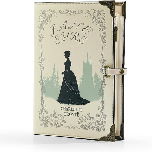 A5 Binder 6-Ring Refillable Vegan Leather Notebook Organizer, Vintage Writing Journal-80 Pages - for Drawing Sketching and Writing, Book Lovers Gifts (Jane Eyre)