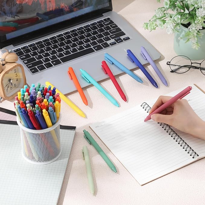 Crtiin 50 Pcs Gel Pens Bulk, 0.5mm Fine Point Black Ink Pens, Retractable Smooth Writing Quick Dry, Colored Aesthetic for School Office Journaling Teacher Appreciation Mother Day (Rainbow Colors)