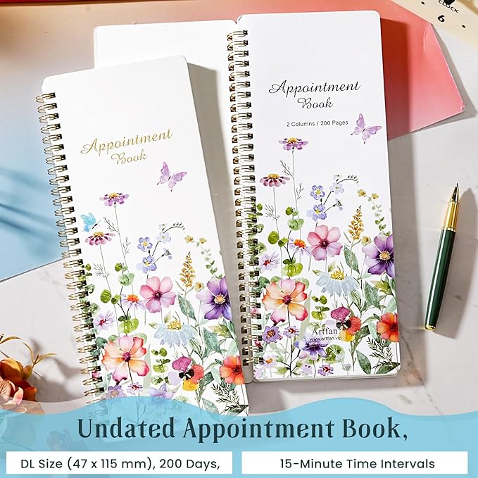 Salon Appointment Book - 11.5" x 4.7", 2 Columns, Undated, 6 AM - 9 PM, Professional Daily Planner, Twin-Wire Binding, 200 Pages, Hourly Planner for Office, Home, or Hair Stylist