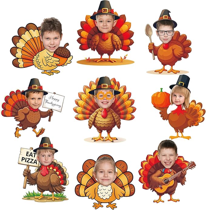 Gersoniel 72 Pcs Thanksgiving Turkey Bulletin Board Cutouts for Kids Fall Autumn Pumpkin Pinecone Paper Photo Cardboard Ornament for DIY Crafts Harvest Door Home School Office Party Decor Supplies