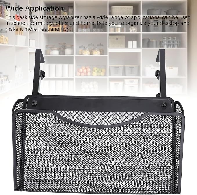 Fockety Desk Side Storage, No Drill Steel Under Desk Storage Laptop Holder, Mesh Hanging Desk Organizer, Clamp On Desk Shelf, Side Desk Organizer, Desk Storage Holder for Office and Home