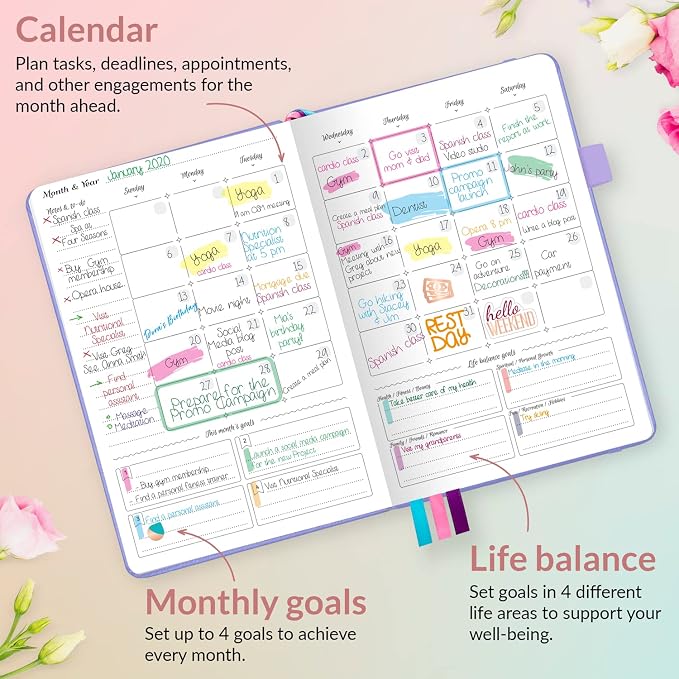 GoGirl Planner and Organizer for Women – A5 Size Weekly Planner, Goals Journal & Agenda to Improve Time Management, Productivity & Live Happier. Undated – Start Anytime, Lasts 1 Year – Lavender