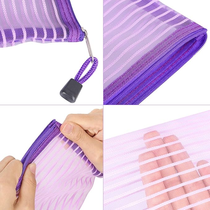 20 Pack Multicolored Zipper Mesh Pouch, Zipper Pencil Pouches Pen Bags, Multipurpose Travel Bags for Cosmetic School Office Supplies and Travel Accessories, 10 Colors (Assorted A)