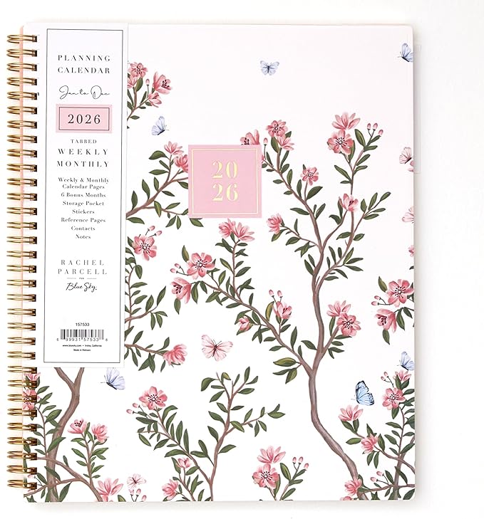 Blue Sky Rachel Parcell 2026 Weekly and Monthly Planner Calendar, January 2026 - December 2026, 8.5" x 11", Clear Pocket Cover, Durable Twin Wire Binding, Laminated Tabs, Pocket, Stickers, Cherie