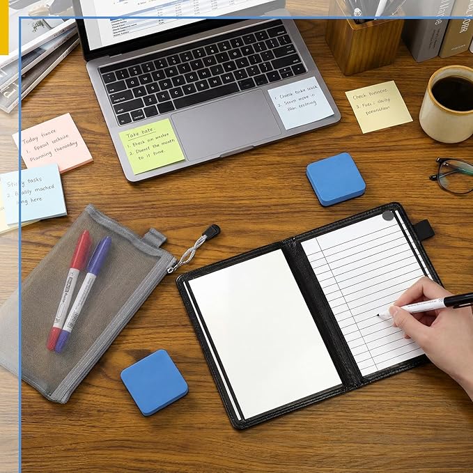 Feifeiya 6 Sides Dry Erase Notebook Portable Whiteboards Notebook Small Reusable College Ruled Lined Board Folding Mini Travel Dry Erase White Board for Office Study(Black,A6: 5 x 7 Inches)