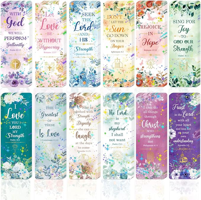48 Pcs Christian Bookmarks, Religious Bible Verse Paper Bookmark Bulk for Women Man, Colorful Flower Cross Book Mark Gift for Reading Lovers Church Accessories
