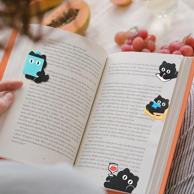 Cat Magnetic Bookmark, Kawaii Fridge Magnets,12PCS Cute Bookmarks, Funny Black Cat Book Marks, Refrigerator Decoative Magnet, Photo Magnets, Book Maker for Women, Mom, Book Lovers, Cat Lover, Bestie