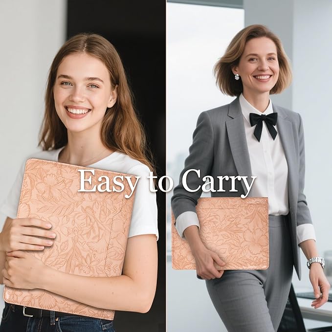 Calfinder Personalized Portfolio for Women, Free Name Engrave,Leather Binder 3 Ring, Business Portfolio Organizer for Documents,Ipad,Tablet,Unique Gift for Graduation/Professionals/Lawyers