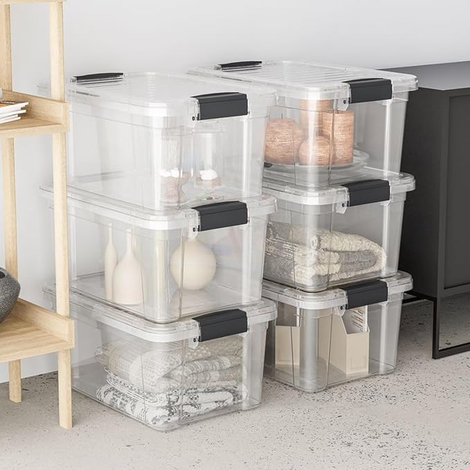Superio Small Clear Plastic Storage Bin with Lid,Non-Toxic, BPA Free, Odor Free, Organizer Storage Box, Stackable Plastic Tote for Home, Garage, School, and Office (11 Quart, 3 Pack)