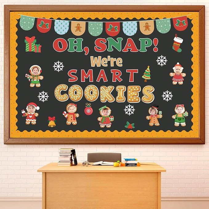 74 Pcs Christmas Gingerbread Bulletin Board Decorations Gingerbread Man Snowflake Cutouts Xmas OH SNAP! We're Smart Cookies Bulletin Board for Classroom Decoration Winter School Wall Decor