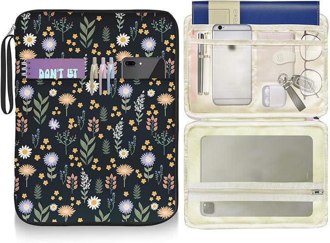 Book Sleeve Book Protector Pouch Case,Book Sleeve with Zipper,Book Sleeve Cover for Book Lovers Gifts,Flowers and leaves Printed Waterproof Book Club Gifts for Women Teacher Reader Librarian