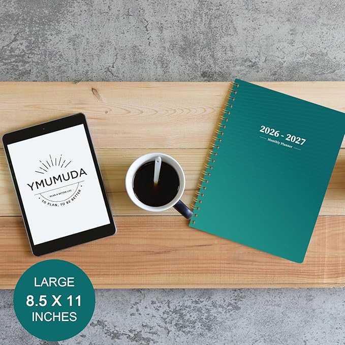 Ymumuda 2026 Monthly Planner - 2 Year Monthly Planner, JAN.2026 to DEC.2027, 8.5" x 11", Large Calendar with Spiral Bound, 24 Coated Tabs,24 Months Perfect for School & Office Schedule