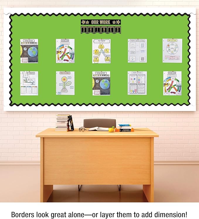 Carson Dellosa 36Ft of White Bulletin Board Borders, 1 Roll of Scalloped Trim for Rolling Whiteboard, Cork and Posterboard, Office Decorations, and Classroom Decor