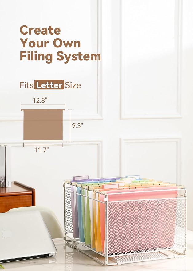 SortRax Plastic Hanging File Folders, Sturdy & Tear-Resistant, Letter Size, 12 Pack with Insertable 1/5-Cut Tabs, Pastel Colors