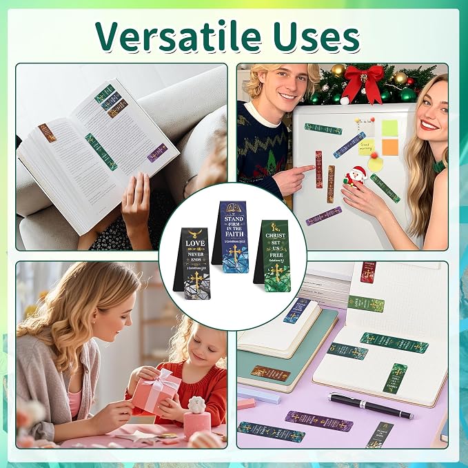 48Pack Magnetic Bookmarks Christian Bookmarks Bulk Bible Bookmark for Reading Women Men Kids Teacher Book Lovers Gifts, Vintage Religious Magnet Bookmark Clips Cute Personalized Book Marks (Christian)