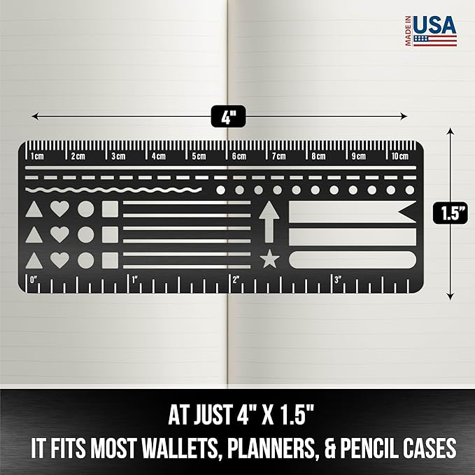 Stainless Steel Pocket Journaling Card – Bullet Point Stencils, Planner Stencils, Calendar Stencil & Habit Tracker – Unique Shapes Journal Ruler & Bookmark for A5 Planners & Journaling Supplies