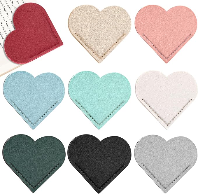 9 Pcs Leather Heart Bookmarks, Cute Heart Bookmark Corner, Bookmarks for Women, Book Marks for Teachers Students School Office Home Supplies