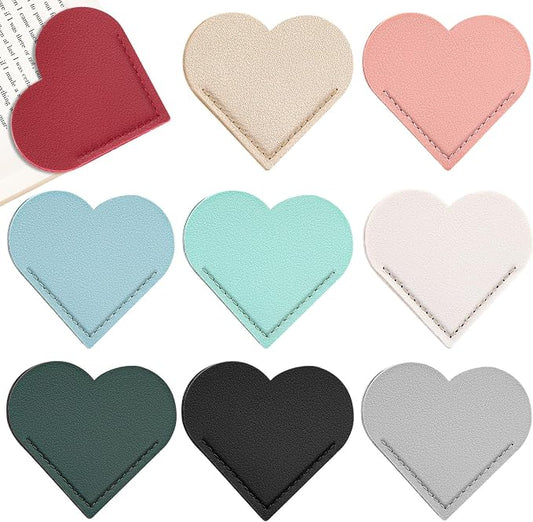 9 Pcs Leather Heart Bookmarks, Cute Heart Bookmark Corner, Bookmarks for Women, Book Marks for Teachers Students School Office Home Supplies