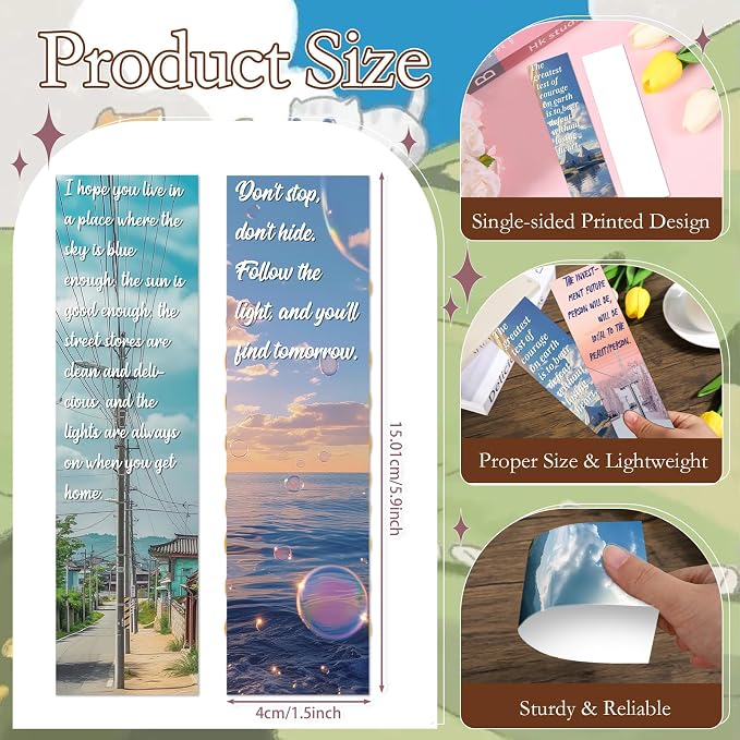 Wxiben Scenery Inspirational Bookmarks Gifts - 90 Pcs Natural Paper Bookmarks Motivational Quotes Book Marks Page Marker Clip for Women Men Book Lovers Office Bookish Reading Accessories