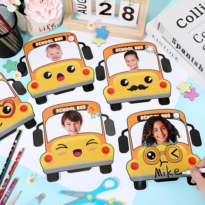 gisgfim 80Pcs School Bus Cutouts Back to School Decorations Bulletin Board Yellow Bus Paper Cut-Outs Classroom Decor for Boy Girl DIY Craft Photo Wall Door Kindergarten Preschool Party Favor Supply