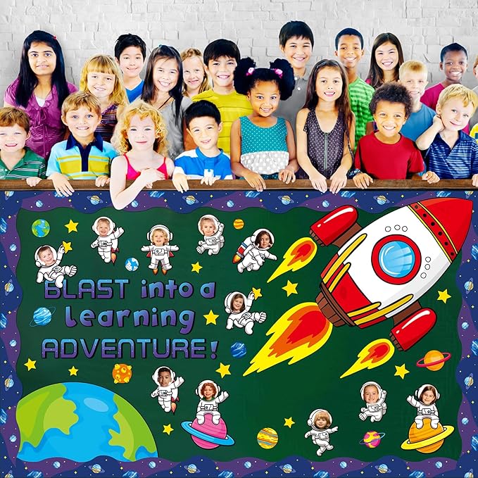 Justforjoyful Outer Space Astronaut Bulletin Board Decorations Space Theme Classroom Decor Back to School Galaxy Borders Blast into a Learning Adventure Rocket Solar System Planet Paper Cutouts Kids