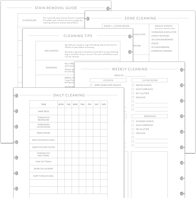BetterNote Cleaning Plan Refill for Discbound Notebook, Daily and Weekly Lists, 6 Month Supply, Fits Happy Planner, Levenger Circa, Staples Arc, TUL (9-Disc, 7"x9.25")