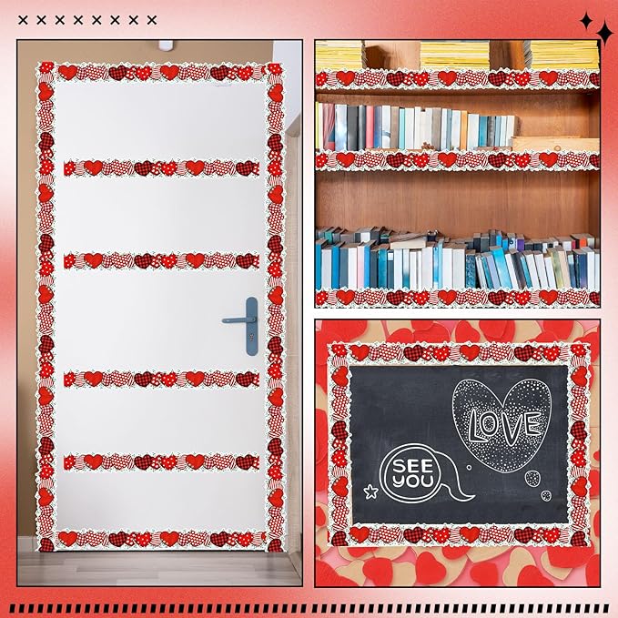 Dispowreath 68.9 Feet Valentine‘s Day Bulletin Board Border Decoration Heart Shaped Bulletin Board Trim Red Pink Love Heart Border Roll for Party Classroom Chalkboard Wall Decor (Classic Style)