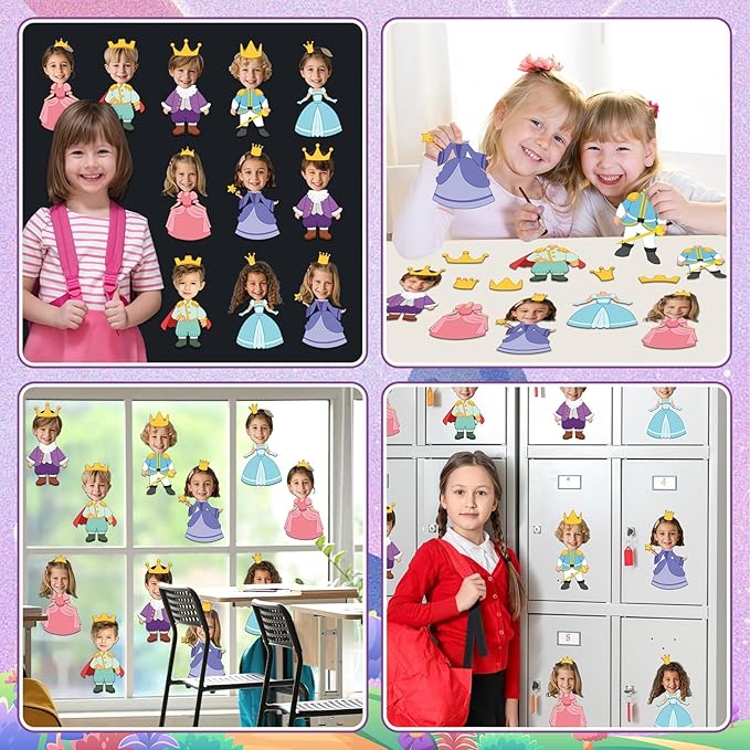 48Pcs Princess and Prince Crown Cutouts Bulletin Board Decorations Gold Crowns Paper Cut Outs DIY Photo Picture Craft for Kids Kindergarten Party Home Wall Back to School Classroom Birthday Supplies