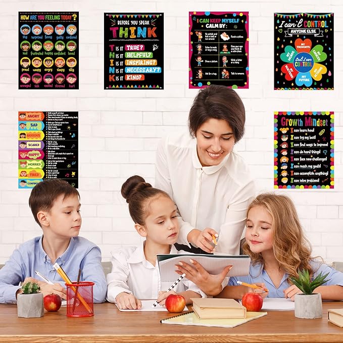 gisgfim Feelings Posters, 6 Pieces Wall Art for Classroom, Coping Strategies for Kids, Behavior Management Posters, Emotions Chart, Calm Down Corner Decorations
