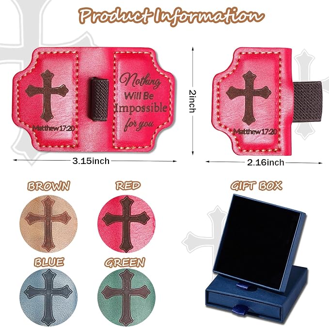 Bygone Mark Personalized Magnetic Leather Bookmark with Pen Holder,Inspirational Bible Verse Religious Bookmarks,Christian Book Lovers Reading Accessory for Men Women (RED, Matthew 17:20)