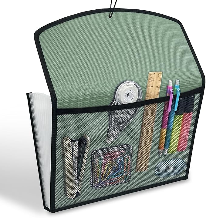 H4D 13-Pocket Accordion File Organizer with Mesh Pocket, Expanding File Folder with Tabs, Expandable Document Organizer for Home Office School, Letter Size, Sage