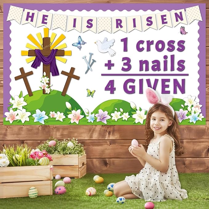 Easter Jesus Cross Bulletin Board Set Lent 1 Cross 3 Nails 4 Given Jesus Resurrection Classroom Decoration Easter Spring Religious Bulletin Board Cutouts for Church Classroom Chalkboard Wall Decor