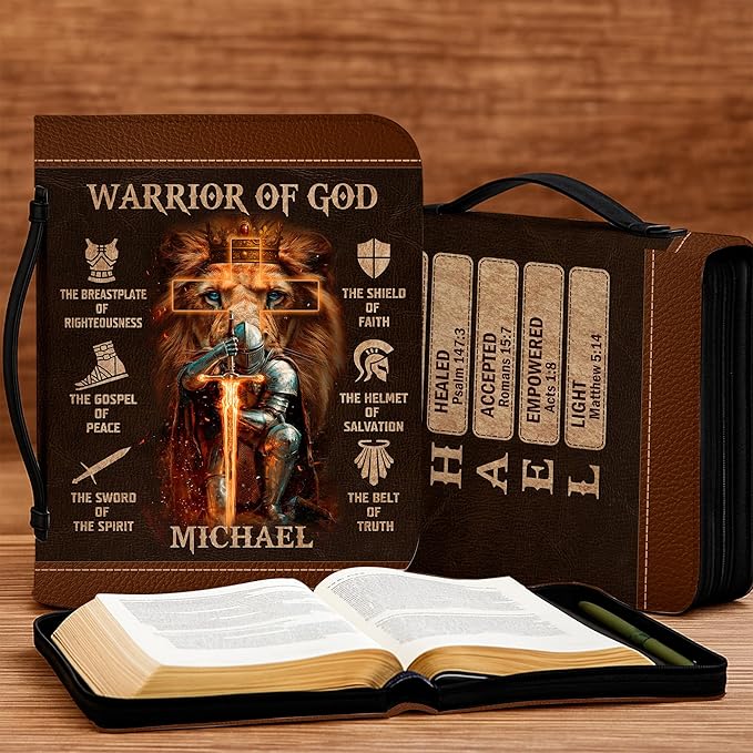 Personalized Man of God Bible Cover, God Says I Am Bible Case PU Leather, Bible Holder Handle Zipper, Faith Scripture with Name Case Bag, Religious Gifts for Church Christians Women Men (GOD-04)