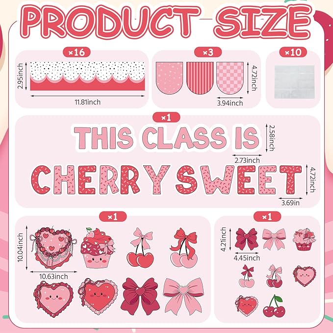 Gersoniel 55 Pcs Valentine's Day Bulletin Board Classroom Decorations Pink Cherry Sweet Bulletin Board Decorations Set Cutouts for Valentine's Chalkboard Wall Decor Supplies