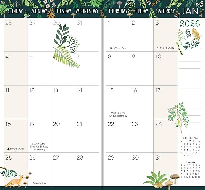 2026 Pocket Planner: 2-Year-Plus Pocket Calendar Planner (24-Month): January 2026- December 2027, Purse Size 6.5" x 3.5", Woodland Mushrooms