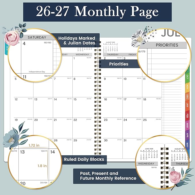 Appointment Book 2026-2027 - Daily Planner 2026-2027, Jul. 2026 - Jun. 2027, Weekly Appointment Book, Hourly Planner with 30-Minute Interval, 8.5" x 11", Colorful Tabs