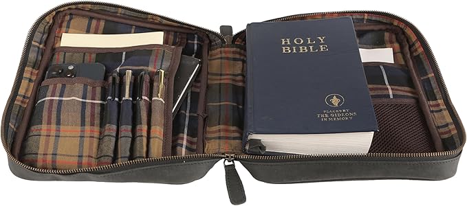 Leather Bible Cover for Men & Women – Zippered Bible Case with Handle, Note & Pen Organizer – Fits Large Study Bible – 11.5x8.5 Inch (Black)